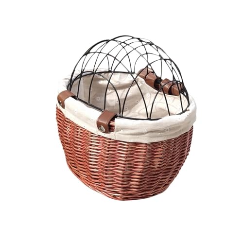 Hundefahrradkorb Fahrrad-Lenkerkorb vorne, handgewebt, Korbgeflecht, Haustier-Katze-Hunde-Träger mit Abdeckung, Fahrradkorb vorne, Gepäckträgertasche, Fahrradzubehör(B) von WEOKDFHA