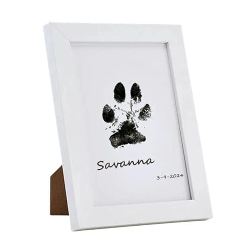 WEOKDFHA Haustier-Fotorahmen Gerahmtes Andenken mit Pfotenabdruck for Haustiere, mit Tintenset, aussagekräftiges Bilderrahmen-Set for Haustier-Andenken zur Inneneinrichtung(White) von WEOKDFHA