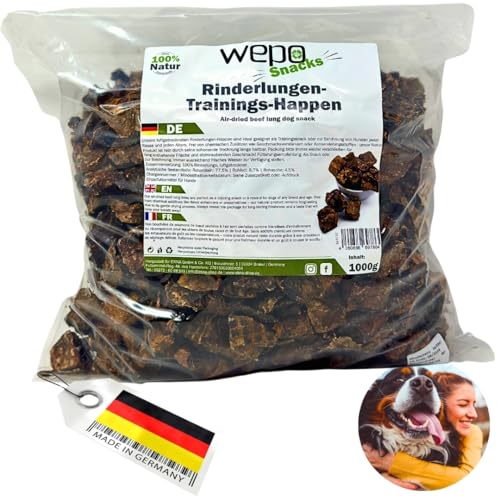 WEPO Hunde Leckerlis - 1kg Rinderlunge getrocknet - Gesunde Trainingssnacks für Hunde - Dog Treats - Premium Kausnack - Gesund & Made in DE - Liefert Proteine, Vitamine & Mineralien von WEPO