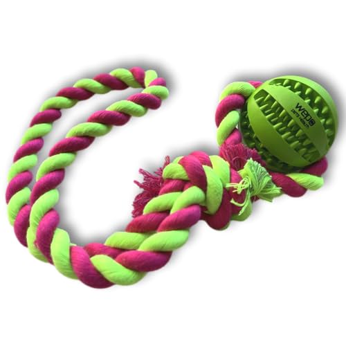 WEPO Hundeball mit Schnur - Ø 5cm - Hundespielzeug kleine Hunde - Wurfball Hund mit Seil - Leckerli Ball für Hundezahnpflege aus Naturkautschuk - Zum Kauen und Ziehen von WEPO