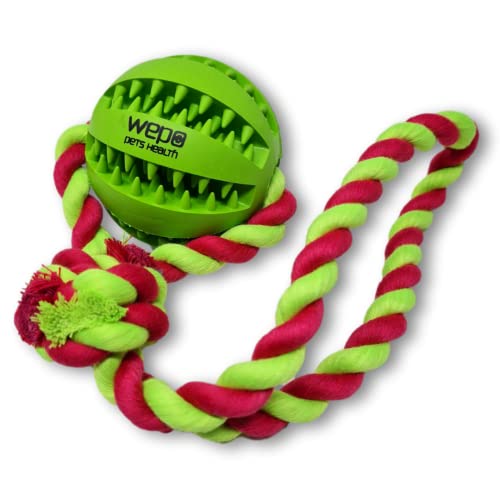 WEPO Ball für Hunde Grün Ø7cm - Spielsachen - Zahnpflegespielzeug - Wurfball - Welpen Zahnpflege aus Naturkautschuk - Für Große & Mittelgroße Hunde - Strick Rot/Grün von WEPO