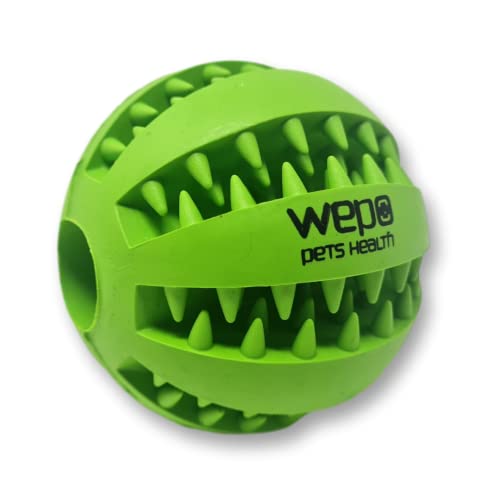 WEPO Zahnpflege Ball für Hunde - Ø 7cm Grün - Zahnpflegespielzeug aus Naturkautschuk - Kauball Mit Zähnen zum Befüllen - Hilft Bei Zahnstein zu Gesünderen Zähnen von WEPO