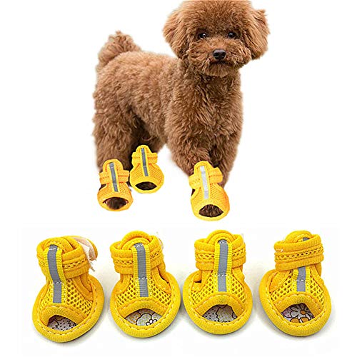 WESEEDOO Hundeschuhe Wasserdicht Hundeschuhe Sommer Hundesocken Hundeschuhe für kleine Hunde Hundestiefel für verletzte Pfoten wasserdicht Hund Regenstiefel Yellow,#4 von WESEEDOO