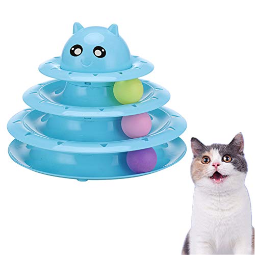 WESEEDOO Katzen Spielsachen Katzenspielzeug Abnehmbares Katzenspielzeug 3-stufiger Schienenturm 3-Level Tower Ball & Track Spielzeug Blue von WESEEDOO