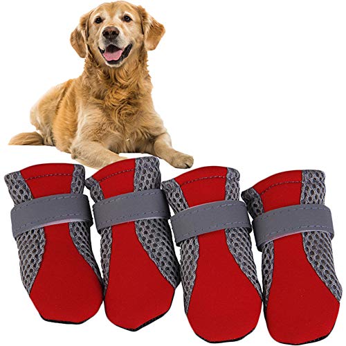 WESEEDOO Pfotenschutz Für Hunde Wasserdicht Pfotenschutz Hund Regenstiefel Hundeschuhe rutschfest Haustierstiefel Hundeschuhe Für Große Hunde Hundesocken red,m von WESEEDOO