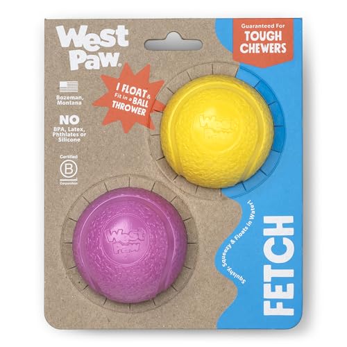 WEST PAW Boundr Ball Hund Apportierspielzeug - Hüpfspielzeug für Hunde, Apportieren, Fangen, Kauen, Spielen - Schwimmbare, recycelbare Bälle - Kleine Löwenzahngelb/Hot Pink, 2er-Pack WEST PAW Boundr Ball Hund Apportierspielzeug - Hüpfspielzeug für Hunde, Apportieren, Fangen, Kauen, Spielen - Schwimmbare, recycelbare Bälle - Kleine Löwenzahngelb/Hot Pink, 2er-Pack von WEST PAW