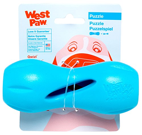 West Paw Zogoflex Qwizl Interaktives Leckerli-Spender, Hundespielzeug, Leckerli-Spielzeug für Hunde, Aqua Blue, Small, 200 ml (1er Pack) von WEST PAW