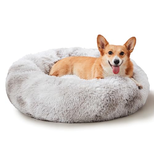 Western Home Hundebett rund Katzenbett Hundekissen Flauschig Katzenkissen Weich katzenkorb Donut Plüsch Hundebett für Kleine und Mittelgroße Hunde Katzen,Weiß anthrazitgrau 50cm von WESTERN HOME WH