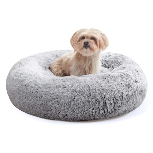 Western Home Hundebett rund Katzenbett Hundekissen Flauschig Katzenkissen Weich katzenkorb Donut Plüsch Hundebett für Kleine und Mittelgroße Hunde Katzen 50cm hellgrau von WESTERN HOME WH