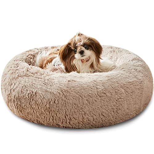 Western Home Hundebett rund Katzenbett Hundekissen Flauschig Katzenkissen Weich katzenkorb Donut Plüsch Hundebett für Kleine und Mittelgroße Hunde Katzen 60cm braun von WESTERN HOME WH