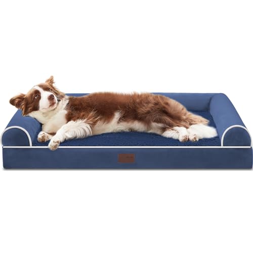 WESTERN HOME Hundebett Hundekorb Grosse Hunde OrthopäDisches Hundebett Hundesofa Wasserdicht 106x76x19cm Hundebetten mit Waschbar Abdeckung Hundekorb Grosse Hunde, Grau von WESTERN HOME