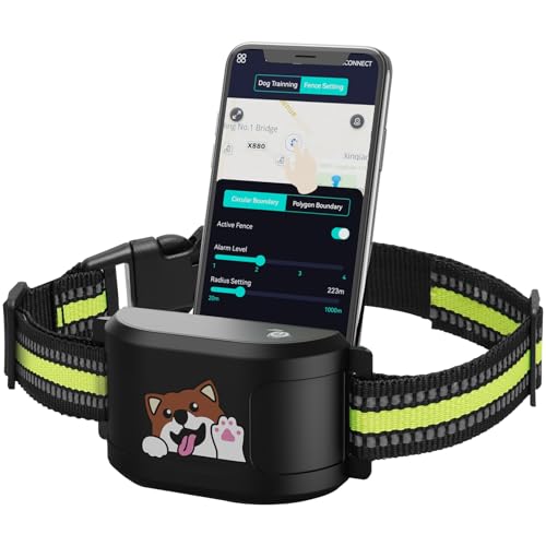 Verbessertes GPS-Hundezaun & Tracking-Halsband-System – kein Abonnement erforderlich, anpassbare Grenzen per App, wasserdichtes, wiederaufladbares Halsband mit Ferntraining, 1-Minuten-Einrichtung von WEUYUY