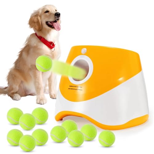 WEUYUY Tennisbälle für kleine Hunde, 5,1 cm, 12 Stück, langlebiges und lustiges Hundespielzeug (gelber automatischer Ballwerfer) von WEUYUY