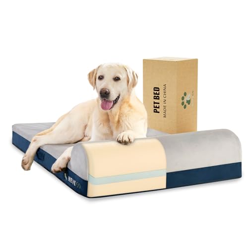 WEVEGO Großes Hundebett, orthopädisches Hundebett, 20 cm dicker Gel-Memory-Schaum mit Kissen, strapazierfähiger Flanellstoff und abnehmbarem Bezug und wasserdichtem Innenfutter, große Hunde, stützend von WEVEGO