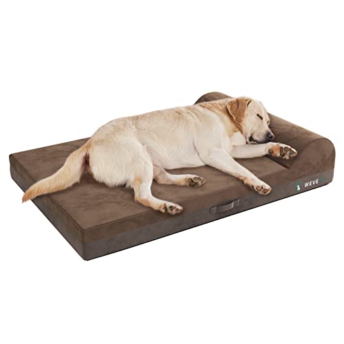 WEVEGO Jumbo-Hundebett, großes Hundebett mit Kissen, Dickes Gel-Memory-Foam-Flanellgewebe, strapazierfähiges, wasserdichtes Futter und Abnehmbarer, waschbarer Bezug mit Rutschfester Unterseite, Braun von WEVEGO