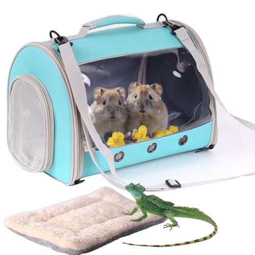 Bartdrachen-Reise-Rucksack, Eidechsen-Rucksack, Raumkapsel, klares Sichtfenster, Astronauten und Reptilien, Rucksack für Meerschweinchen, Zuckergleiter, Häschen (grün, TPU-Träger + Matte) von WEVONIGU