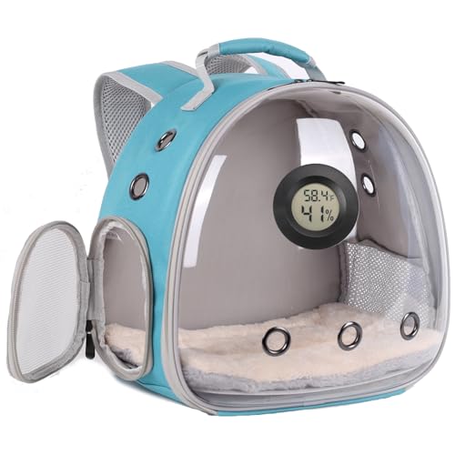 Kleintier-Reiserucksack mit Reptilienthermometer und Luftfeuchtigkeitsmesser, Raumkapsel, klares Blasenfenster, Astronauten-Tragetasche für Leoparden, Gecko, Einsiedlerkrebse, Gecko von WEVONIGU
