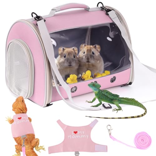 Reptilien-Reisetasche mit Sicherheitsdruck, Leine-Set, Eidechsen-Tragetasche, Meerschweinchentrage für 2, Bartagrache für Leopard, Gecko, Wüste, Leguan, Geckos von WEVONIGU