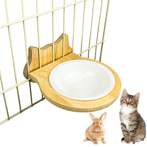 Futternapf für Katzen aus Keramik, mit Holzrahmen zum Aufhängen, abnehmbar, auslaufsicher, kippsicher, kippsicher, für Käfige, niedliches Katzenohr-Design für kleine Haustiere Futternapf für Katzen aus Keramik, mit Holzrahmen zum Aufhängen, abnehmbar, auslaufsicher, kippsicher, kippsicher, für Käfige, niedliches Katzenohr-Design für kleine Haustiere von WEWAYKGJ