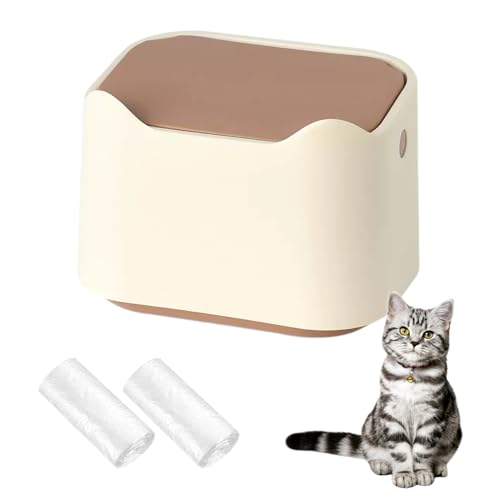 WEWAYKGJ Mini-Mülleimer für Katzenstreu, mit Deckel zum Drücken, inklusive 60 Nachfüllbeuteln (Braun) von WEWAYKGJ