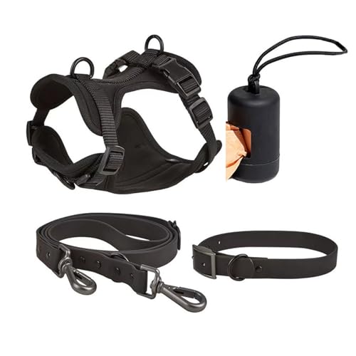 4 PCS Set taktisches Hunde Geschirr, Service-Hunde Weste und-Rücken-Anti-Biss-wasserdichte Hunde-Taktische Brust und Rücken Gurt PVC-Traktion Seil Hunde Halsband-Black 4||M von WEedsy