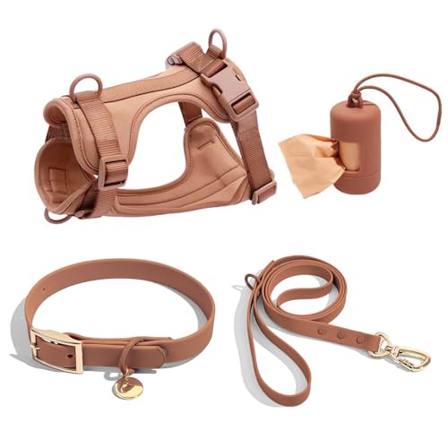 4 PCS Set taktisches Hunde Geschirr, Service-Hunde Weste und-Rücken-Anti-Biss-wasserdichte Hunde-Taktische Brust und Rücken Gurt PVC-Traktion Seil Hunde Halsband-Coffee 4||L von WEedsy