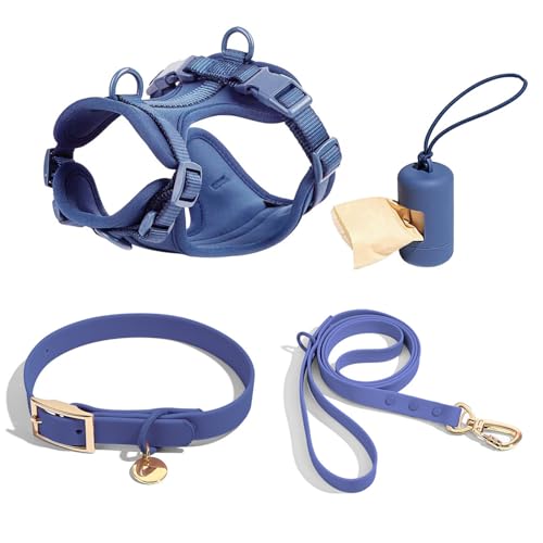 4 PCS Set taktisches Hunde Geschirr, Service-Hunde Weste und-Rücken-Anti-Biss-wasserdichte Hunde-Taktische Brust und Rücken Gurt PVC-Traktion Seil Hunde Halsband-Dark Blue 4||M von WEedsy