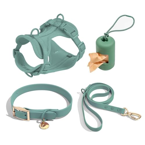 4 PCS Set taktisches Hunde Geschirr, Service-Hunde Weste und-Rücken-Anti-Biss-wasserdichte Hunde-Taktische Brust und Rücken Gurt PVC-Traktion Seil Hunde Halsband-Green 4||L von WEedsy