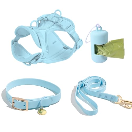 4 PCS Set taktisches Hunde Geschirr, Service-Hunde Weste und-Rücken-Anti-Biss-wasserdichte Hunde-Taktische Brust und Rücken Gurt PVC-Traktion Seil Hunde Halsband-Huguang Blue 4||M von WEedsy