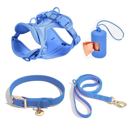 4 PCS Set taktisches Hunde Geschirr, Service-Hunde Weste und-Rücken-Anti-Biss-wasserdichte Hunde-Taktische Brust und Rücken Gurt PVC-Traktion Seil Hunde Halsband-Moonlight Blue 4||L von WEedsy