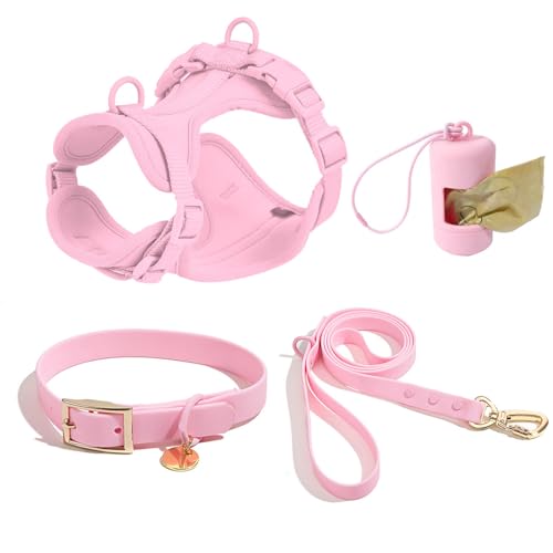 4 PCS Set taktisches Hunde Geschirr, Service-Hunde Weste und-Rücken-Anti-Biss-wasserdichte Hunde-Taktische Brust und Rücken Gurt PVC-Traktion Seil Hunde Halsband-Pink 4||S von WEedsy