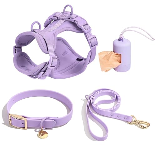 4 PCS Set taktisches Hunde Geschirr, Service-Hunde Weste und-Rücken-Anti-Biss-wasserdichte Hunde-Taktische Brust und Rücken Gurt PVC-Traktion Seil Hunde Halsband-Purple 4||S von WEedsy