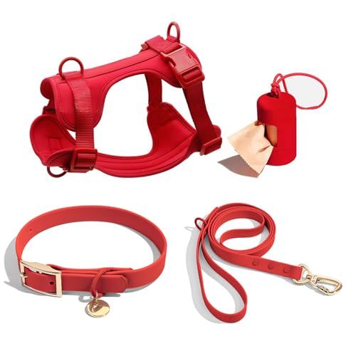 4 PCS Set taktisches Hunde Geschirr, Service-Hunde Weste und-Rücken-Anti-Biss-wasserdichte Hunde-Taktische Brust und Rücken Gurt PVC-Traktion Seil Hunde Halsband-Red 4||L von WEedsy