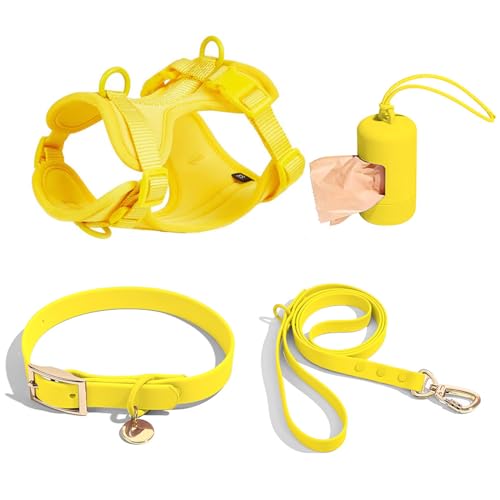 4 PCS Set taktisches Hunde Geschirr, Service-Hunde Weste und-Rücken-Anti-Biss-wasserdichte Hunde-Taktische Brust und Rücken Gurt PVC-Traktion Seil Hunde Halsband-Yellow 4||M von WEedsy