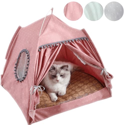 Niedliches Katzen-Zelt dekorative tragbare Katzen-Höhlen-Bett im Freien/Indoor-Portable für Indoor-Katzen und kleine Hunde mit weicher Cooler Matte außerhalb des Sommer-Katzen hauses-Green von WEedsy