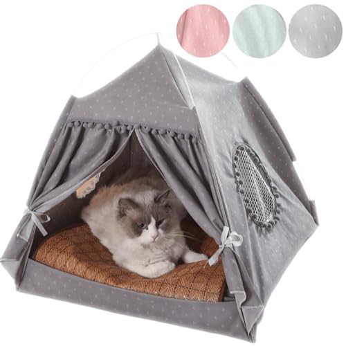 Niedliches Katzen-Zelt dekorative tragbare Katzen-Höhlen-Bett im Freien/Indoor-Portable für Indoor-Katzen und kleine Hunde mit weicher Cooler Matte außerhalb des Sommer-Katzen hauses-Green von WEedsy