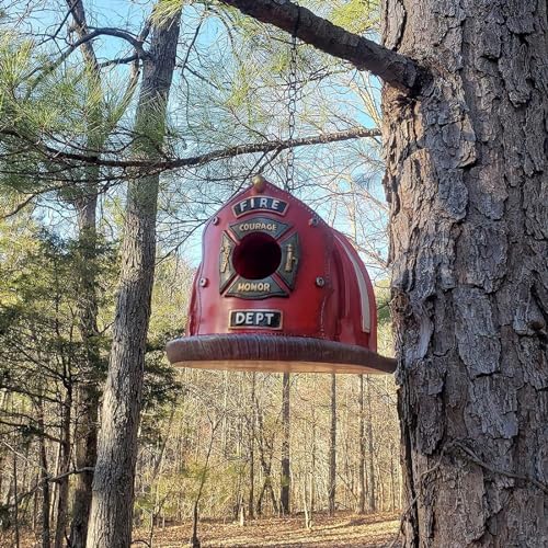 Retro-Stil Feuerhelm Vogelhaus Rote Lokomotive Vogel fütterer Vogelhaus Haus Haus Outdoor Harz Handwerk Baum Anhänger Heim Dekor. von WEedsy