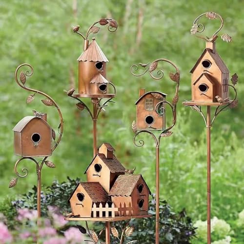 Vogel häuschen aus Metall mit Stangen aus Metall, Vogelhaus, Pfahl für Garten, Garten, Garten von WEedsy