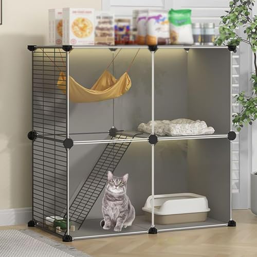 Katzenkäfige für den Innenbereich, zusammengebaute Gehege, Katzenlaufstall, DIY-Kleintierhaus, Katzenvilla mit Katzenhängematte, Katzenkäfige, Übungsort für Hauskatzen, Schwarz, 28,3" L x 14 Katzenkäfige für den Innenbereich, zusammengebaute Gehege, Katzenlaufstall, DIY-Kleintierhaus, Katzenvilla mit Katzenhängematte, Katzenkäfige, Übungsort für Hauskatzen, Schwarz, 28,3" L x 14 von WFJHZH