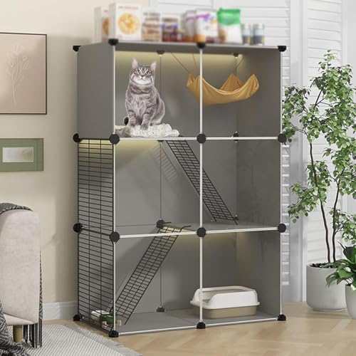 Katzenkäfige für den Innenbereich, zusammengebaute Gehege, Katzenlaufstall, DIY-Kleintierhaus, Katzenvilla mit Katzenhängematte, Katzenkäfige, Übungsort für Hauskatzen, Schwarz, 28,3" L x 14 Katzenkäfige für den Innenbereich, zusammengebaute Gehege, Katzenlaufstall, DIY-Kleintierhaus, Katzenvilla mit Katzenhängematte, Katzenkäfige, Übungsort für Hauskatzen, Schwarz, 28,3" L x 14 von WFJHZH