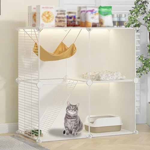 Katzenkäfige für den Innenbereich, zusammengebaute Gehege, Katzenlaufstall, DIY-Kleintierhaus, Katzenvilla mit Katzenhängematte, Katzenkäfige, Übungsplatz für Hauskatzen, weiß, 28,3" L x 14, Katzenkäfige für den Innenbereich, zusammengebaute Gehege, Katzenlaufstall, DIY-Kleintierhaus, Katzenvilla mit Katzenhängematte, Katzenkäfige, Übungsplatz für Hauskatzen, weiß, 28,3" L x 14, von WFJHZH