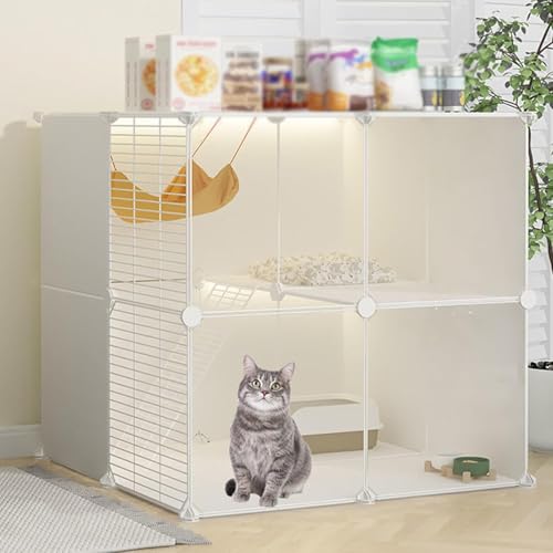 Katzenkäfige für den Innenbereich, zusammengebaute Gehege, Katzenlaufstall, DIY-Kleintierhaus, Katzenvilla mit Katzenhängematte, Katzenkäfige, Übungsplatz für Hauskatzen, weiß, 28,3" L x 28, Katzenkäfige für den Innenbereich, zusammengebaute Gehege, Katzenlaufstall, DIY-Kleintierhaus, Katzenvilla mit Katzenhängematte, Katzenkäfige, Übungsplatz für Hauskatzen, weiß, 28,3" L x 28, von WFJHZH
