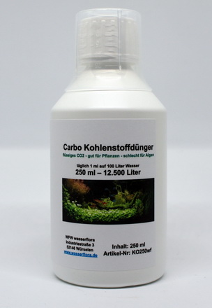 250 ml Carbo Kohlenstoffdünger für 12.500 Liter Wasser, flüssiges CO2 - gut für Pflanzen - schlecht für Algen von WFW wasserflora