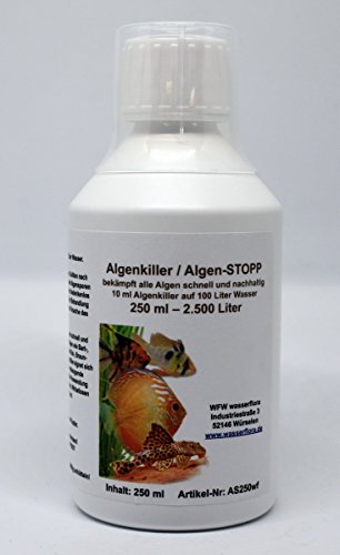 250 ml Algenkiller/Algen-STOPP für 2.500 Liter Aquarium-Wasser, bekämpft effektiv, schnell und zuverlässig alle Arten von Algen von WFW wasserflora