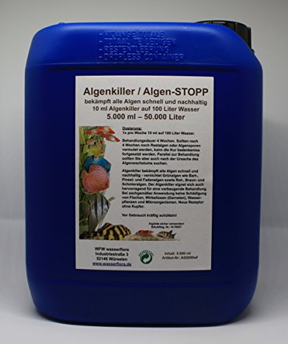 5 Liter Kanister Algenkiller/Algen-STOPP für 50.000 Liter Aquarium-Wasser, bekämpft effektiv, schnell und zuverlässig alle Arten von Algen von WFW wasserflora