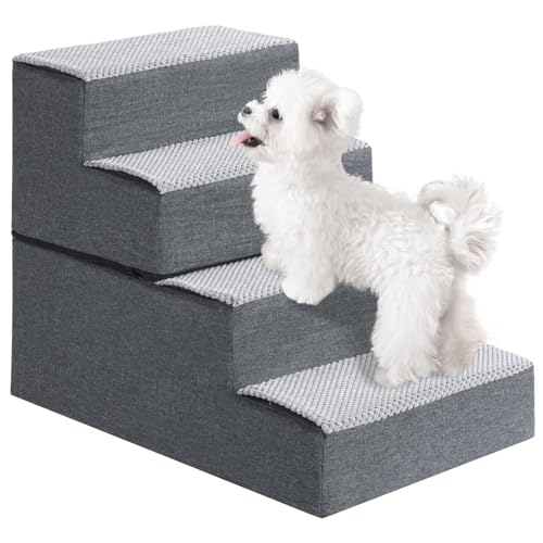 Haustiertreppe Abnehmbare Waschbare Hundetreppe für Sofa und Bett aus Hochdichtem Schwamm mit Rutschfestem Bezug für Kleine, Ältere oder Verletzte Hunde und Katzen (4-Stufen) von WGYTECH