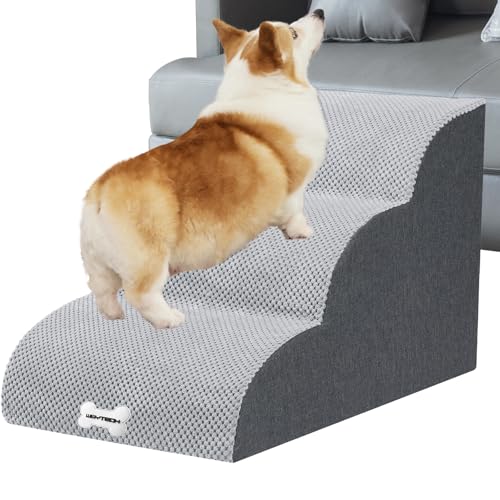 WGYTECH Hundetreppe Kleine Hunde Haustiertreppe 3 Stufen Hochdichtem Schwamm Hunde Treppe für Sofa Bett Hunderampe Abnehmbarem, Waschbarem Bezug und Rutschfestem Boden L60xW40xH40cm von WGYTECH