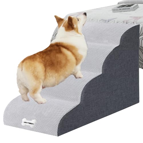 WGYTECH Hundetreppe 4 Stufen Haustiertreppe für Sofa und Bett Hochdichtem Schwamm Hunde Treppe Waschbar Bezug&Rutschfestem Boden Hunderampe Hunde und Katzen L72xW40xH50cm von WGYTECH