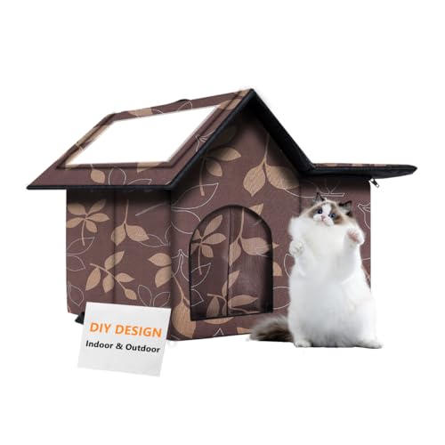 Großes Katzenhaus Outdoor Wetterfest, Katzenhäuser für Outdoor Katzen Feral, Zusammenklappbares Außenkatzenhaus mit Winddichter Tür, DIY Karton und Weiche Matte, Isolierter Stabiler Streunkatzen Großes Katzenhaus Outdoor Wetterfest, Katzenhäuser für Outdoor Katzen Feral, Zusammenklappbares Außenkatzenhaus mit Winddichter Tür, DIY Karton und Weiche Matte, Isolierter Stabiler Streunkatzen von WHDPETS