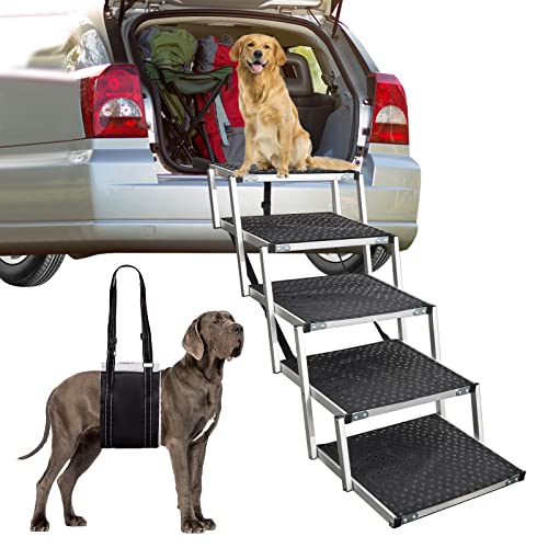 Hundetreppe Auto, Hunderampe Auto klappbar, Haustiertreppe, 5 Stufen Hundeleiter bis 70kg, Rampe Hunde Treppe für die Für kleine, mittlere, große Hunde von WHDPETS